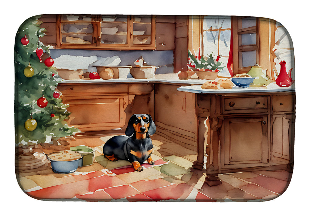 Dachshund Christmas Cookies Dish Drying Mat