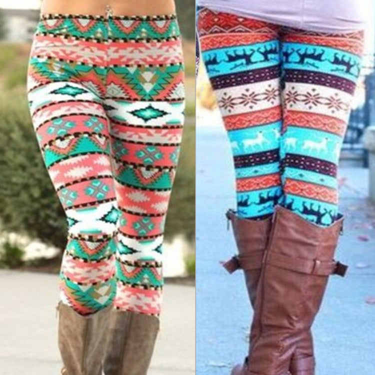 Christmas Print Plus Size Stretch Pants with Reindeer