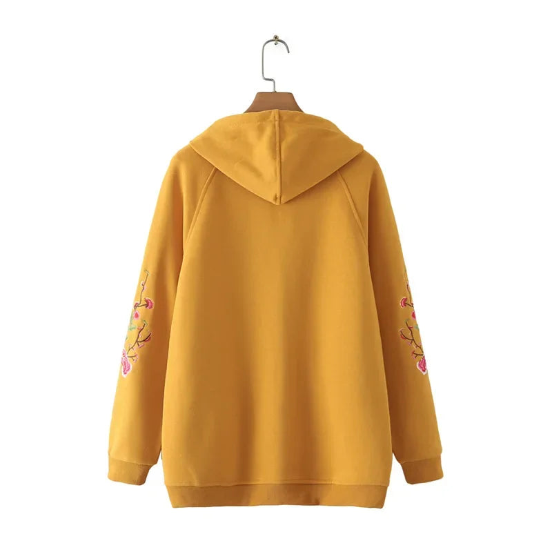 Plus Size Hoodie Pullover with Peony Embroidery for Women | Streetwear