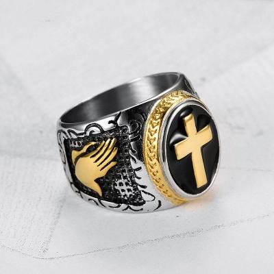 [Duplicate] [Archived] Titanium Steel Cross Men's Ring - God's Hand Design | Christian Jewelry