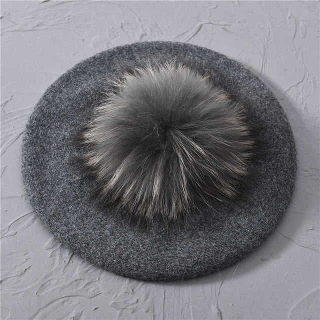 Casual Knitted Wool Beret Hat for Women (Autumn/Winter) | Embroidered Cap