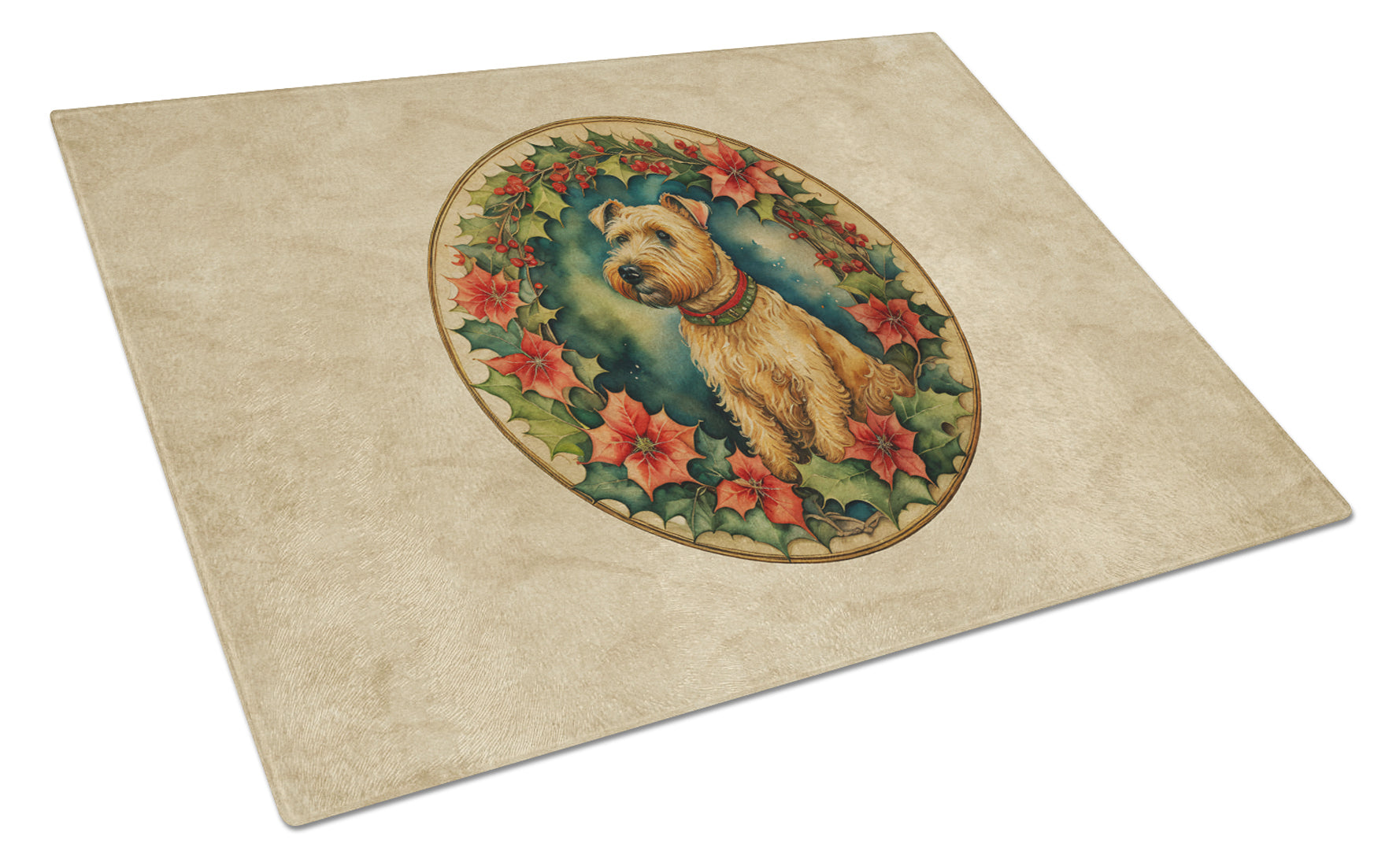 Lakeland Terrier Christmas Flowers Glass Cutting Board