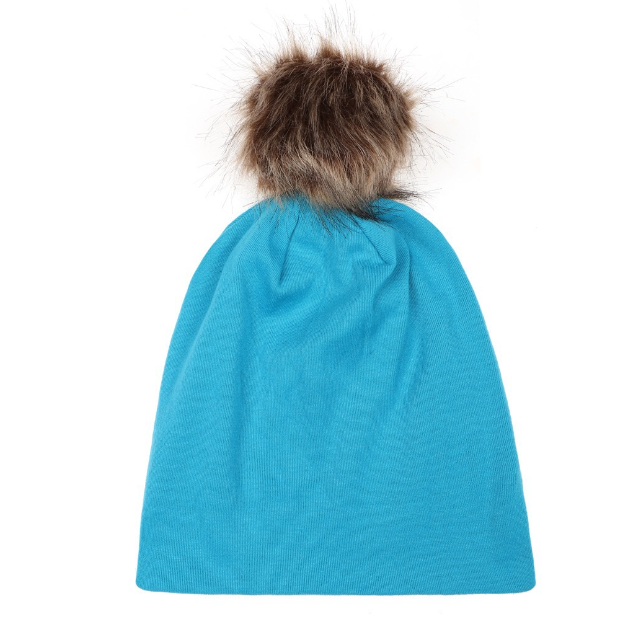 Double-layer Cotton Kids' Pullover Hat with Fur Ball