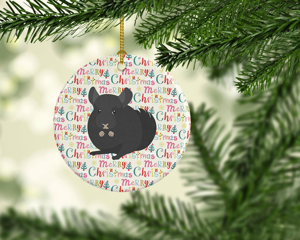 Charcoal Chinchilla Christmas Ceramic Ornament
