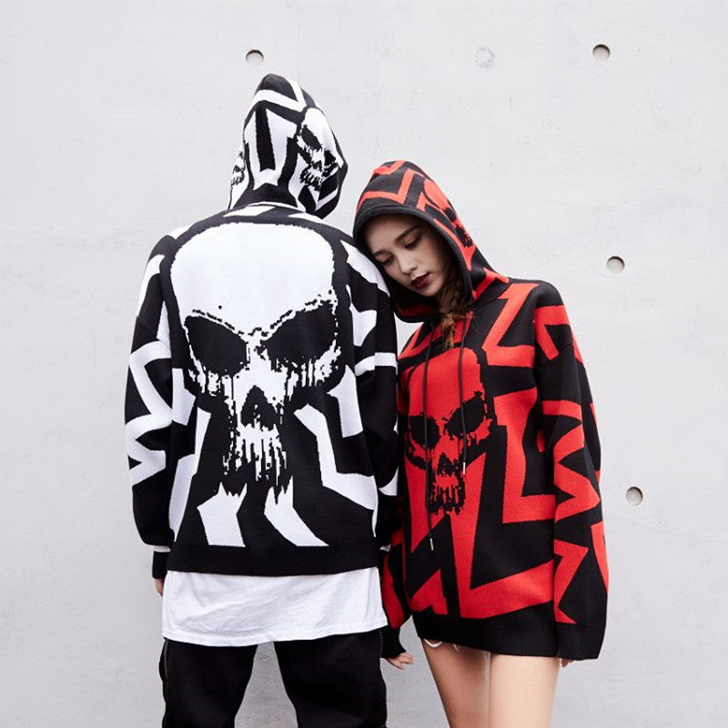 Punk Skull Oversized Knitted Sweater for Men and Women