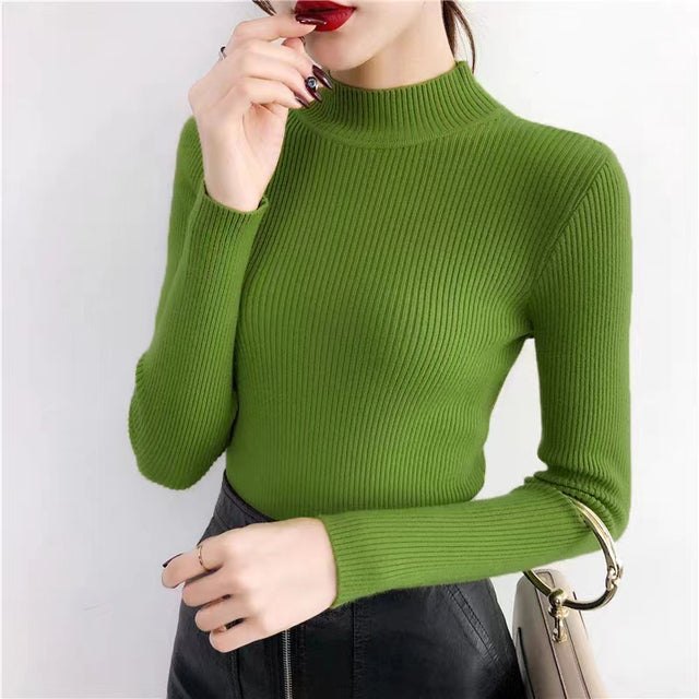 Autumn High Collar Long Sleeve Knit Sweater for Women