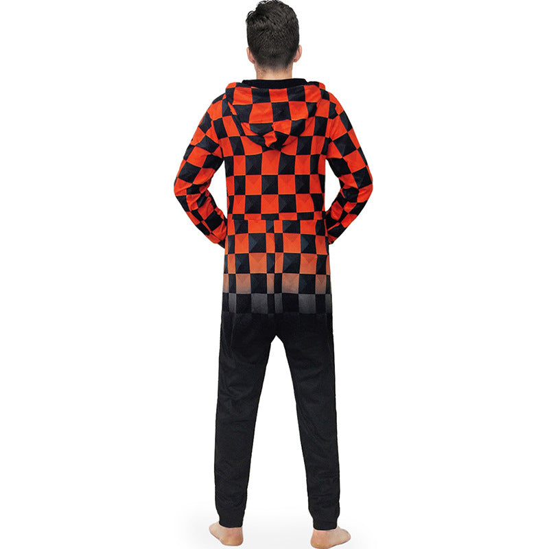 Long Sleeve Bodysuit with Black and Red Check Print