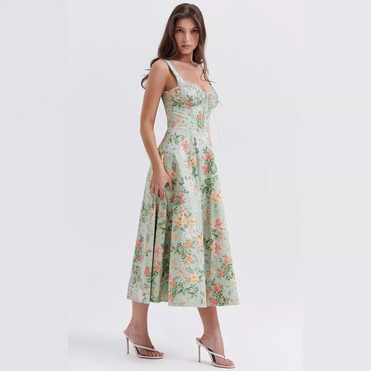 Selina Bustier Dress with Floral Print and Tie Detail
