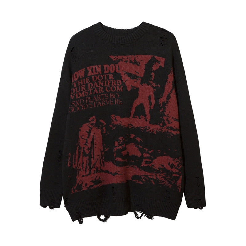 Retro Graffiti Character Brocade Sweater (American Style)