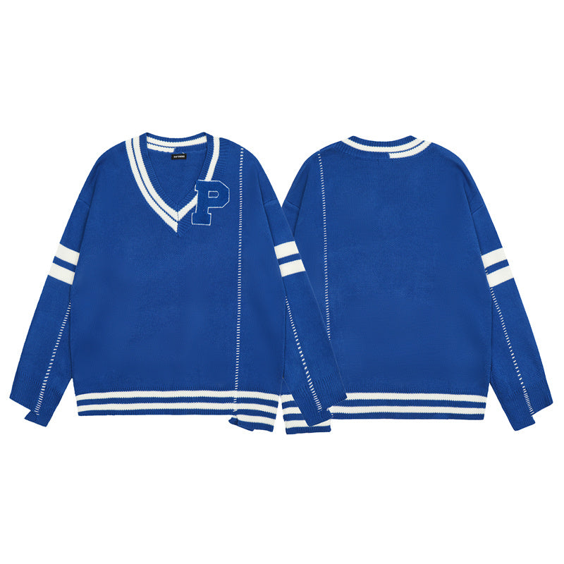 Blue RAF SIMONS Oversized V-neck Wool Sweater for All