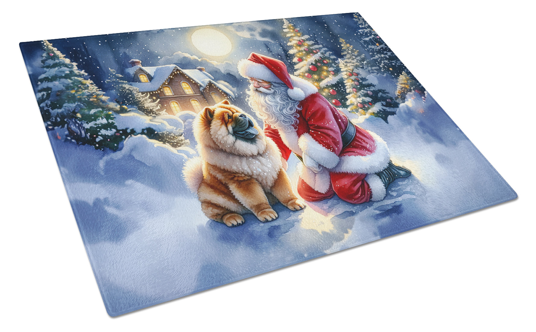 Chow Chow and Santa Claus Glass Cutting Board