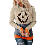 Halloween Cartoon Pattern High Neck Sweater for Women