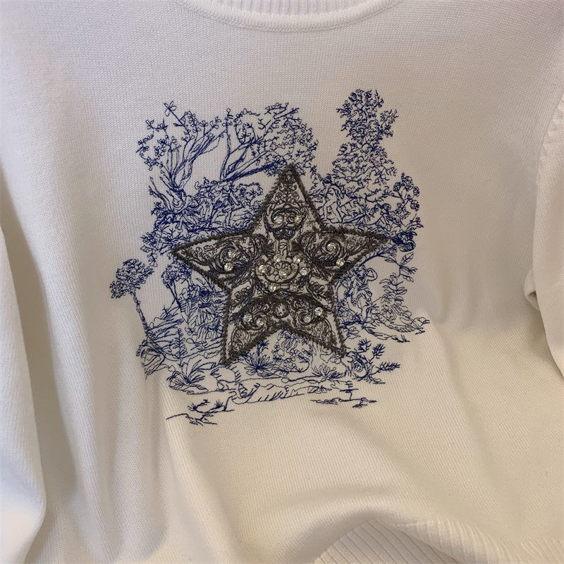 Elegant Vintage Embroidered Sweater for Women 2024