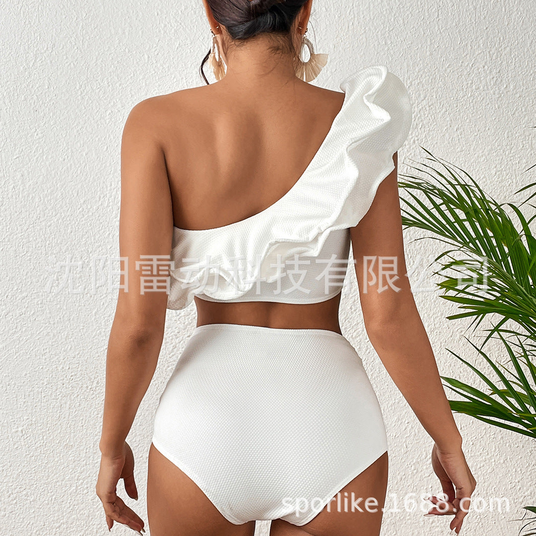 Solid Color High Waist Ruffle Bikini Swimwear 2024