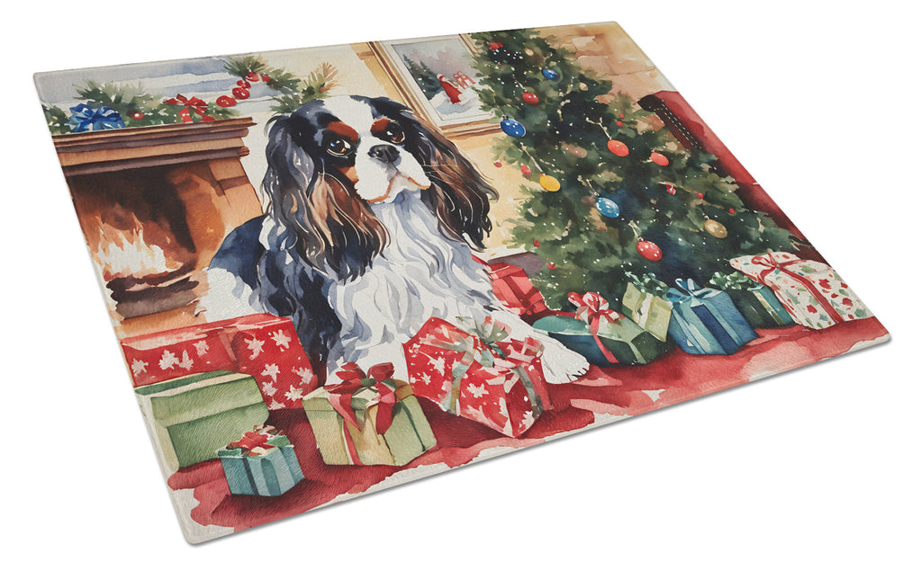 Cavalier Spaniel Cozy Christmas Glass Cutting Board