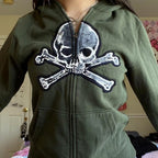 Women's Printed Skull Zipper Sweater Jacket