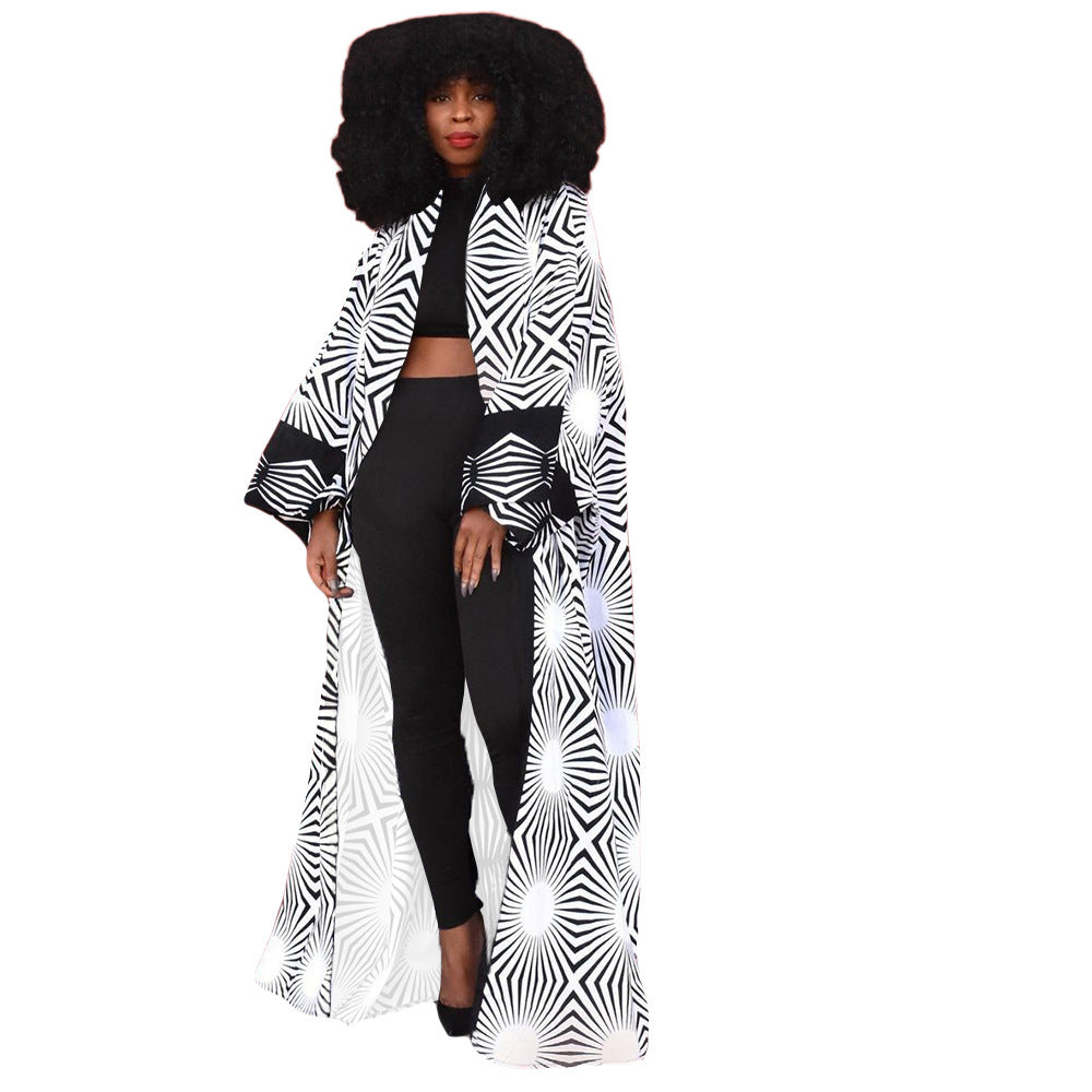 Plus Size Versatile Long Loose Print Cardigan Jacket
