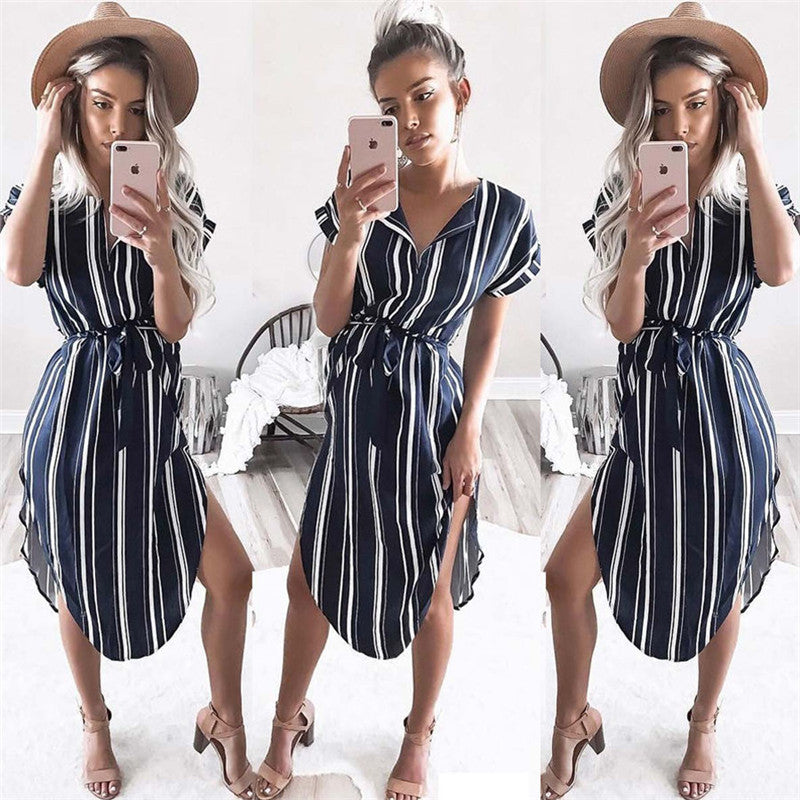 V-Neck Printed Midi Dress and Striped Dress Collection