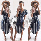 V-Neck Printed Midi Dress and Striped Dress Collection