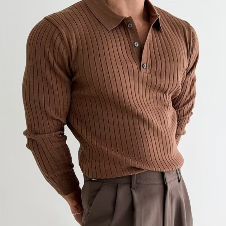 Men's Long Sleeve Autumn Polo Lapel Sweater Top
