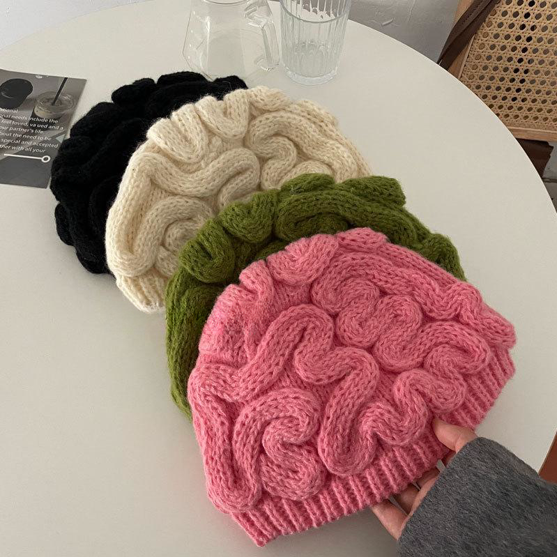 Gender-Neutral Flower Knitted Beanie Hat | Embroidered Cap