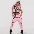 Hooded Zipper Tank Top and Perforated Trouser Set