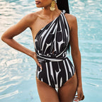 2023 Women's Black and White Striped Swimsuit