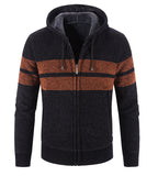 Hooded Striped Color-blocking Plus Velvet Cardigan