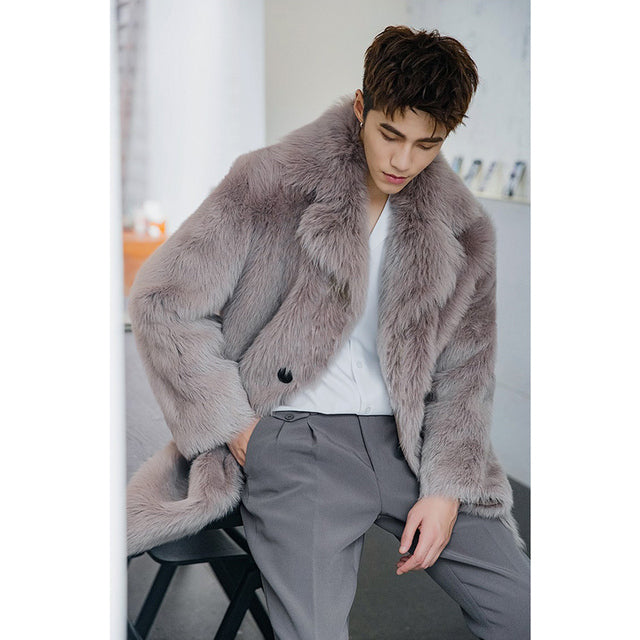 Men's Imitation Fox Fur Coat for Autumn & Winter