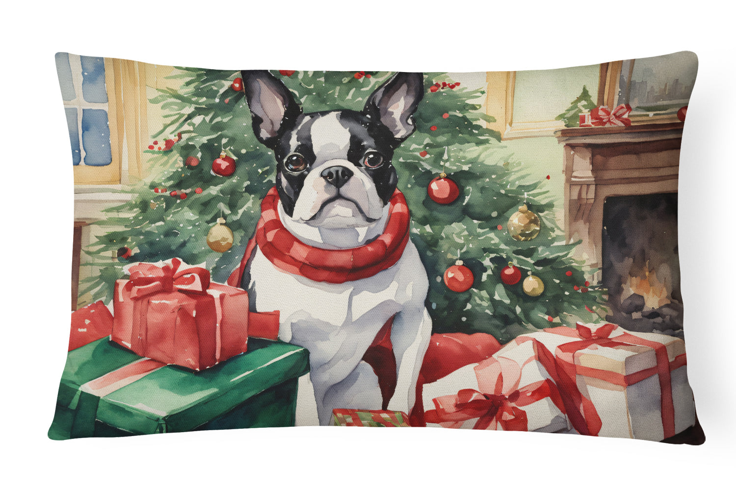 Boston Terrier Christmas Throw Pillow