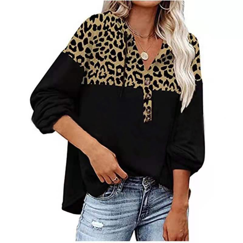 Leopard Print Long Sleeve Casual Hooded Sweater for Women