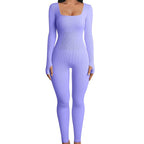 Autumn Winter Women's Ribbed Bodysuit with Square Neck