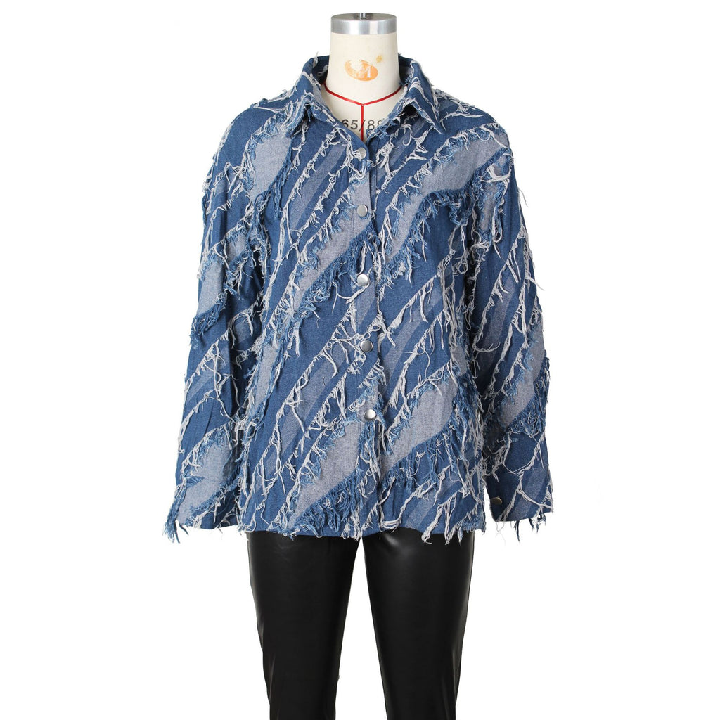 2024 Spring Women's Fashion Loose Fringe Denim Jacket