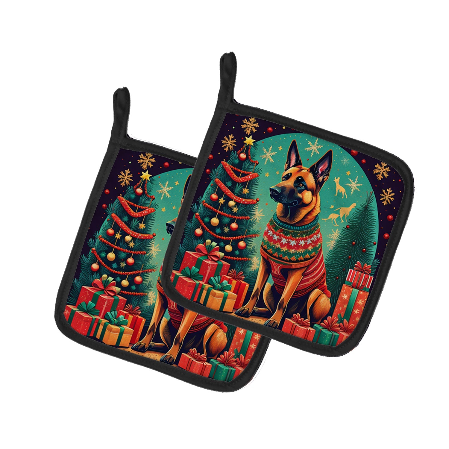 Belgian Malinois Christmas Pair of Pot Holders