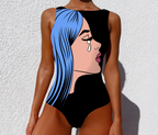Women's Abstract Face Print One-Piece Swimsuit
