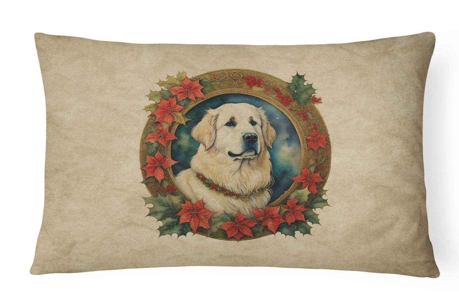 Great Pyrenees Christmas Flowers Throw Pillow