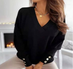 Comfortable Women's V-Neck Sweater with Gold Buttons