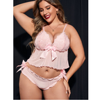 Plus Size Floral Jacquard Ruffle Trim Lingerie Set