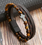 Leather Beaded Cross Bracelet