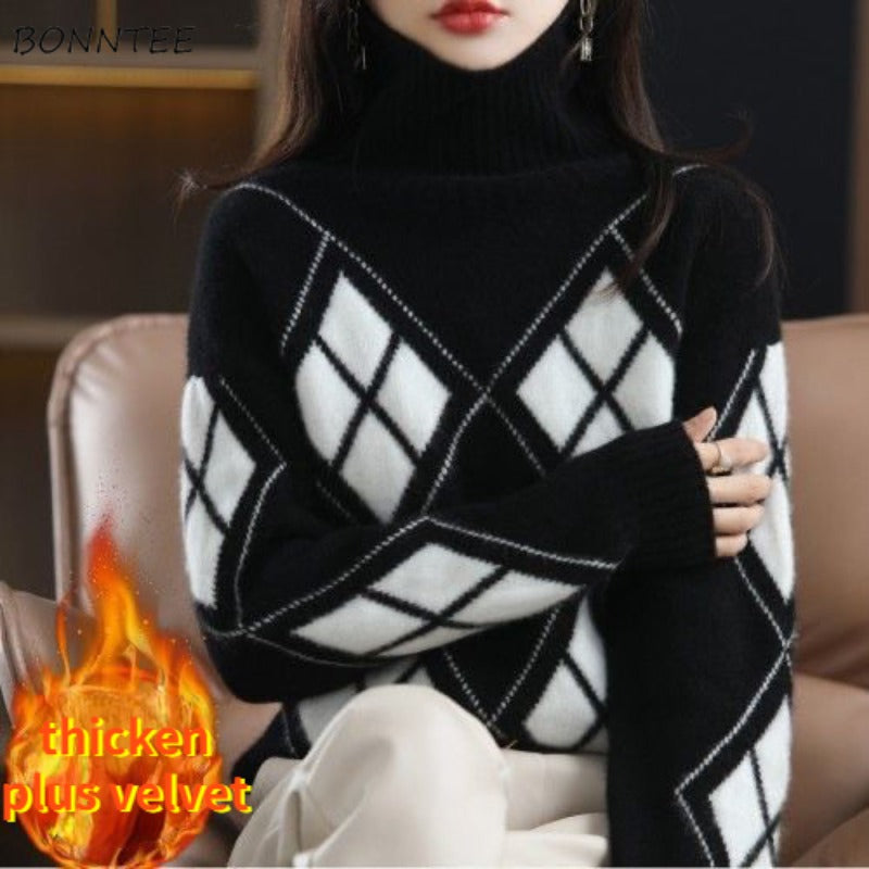 Warm Knitted Turtleneck Pullover Sweater for Women | Streetwear