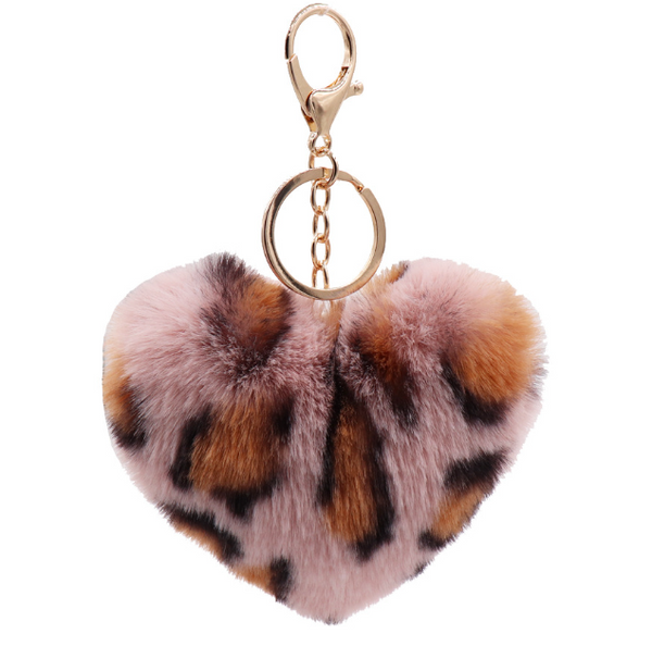 Leopard Print Plush Heart Keychain | Accessory