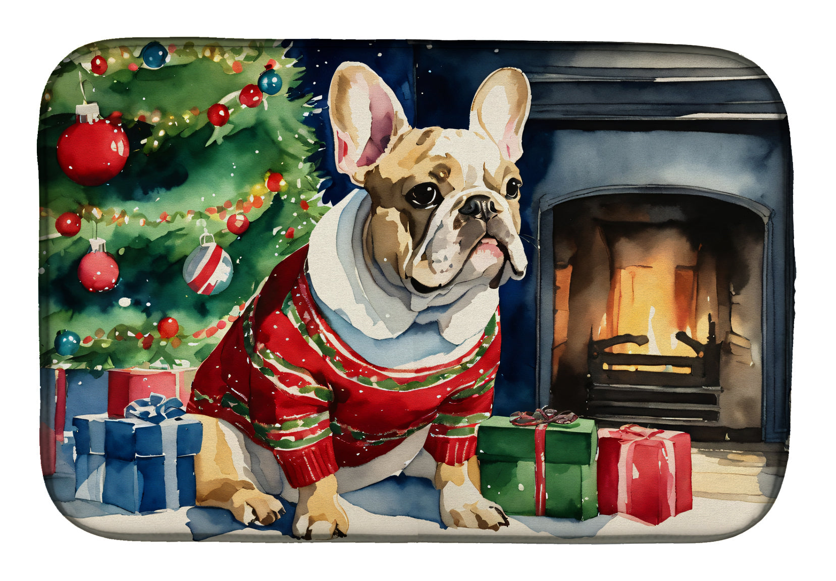 French Bulldog Cozy Christmas Dish Drying Mat