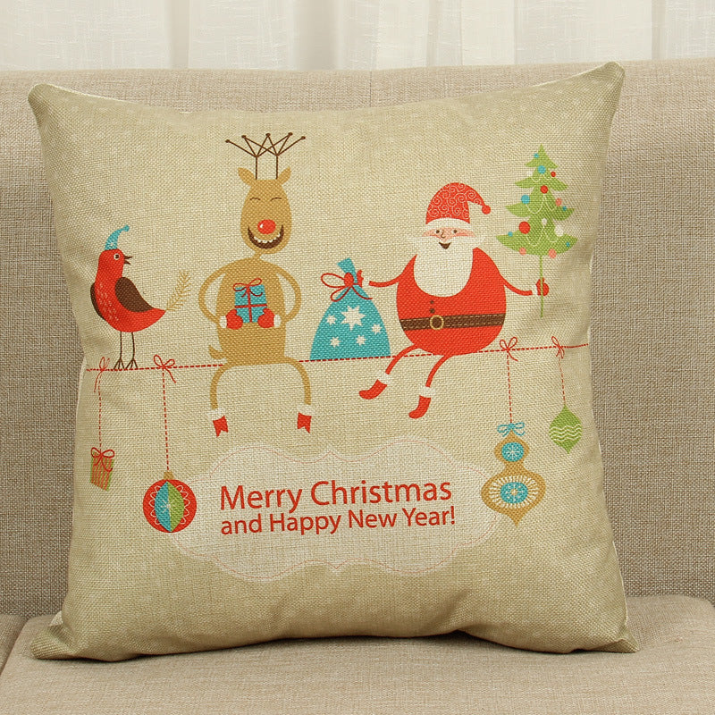 Christmas Deer Tree Pattern Cushion Cover in Cotton Linen