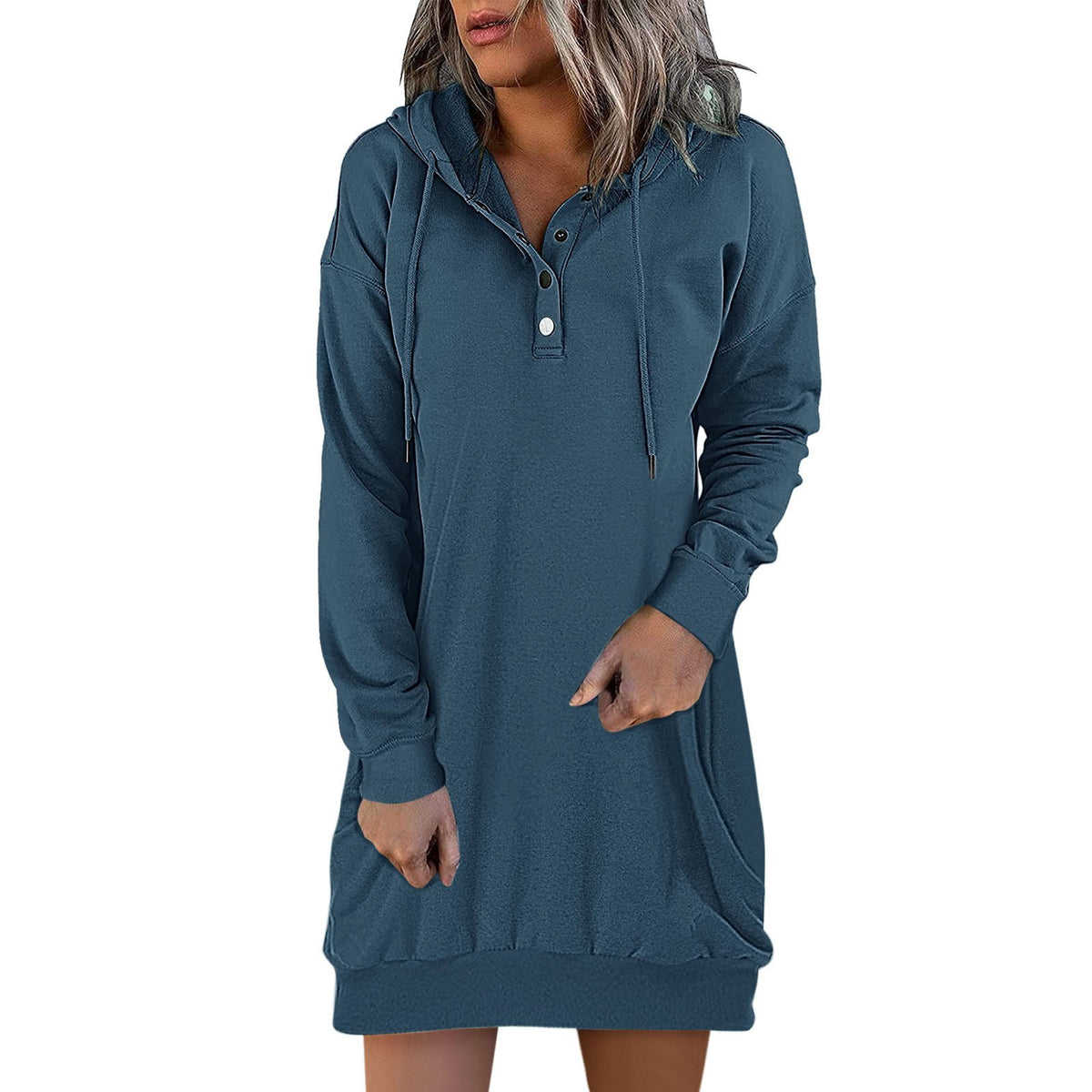 Solid Hooded Drawstring Sweater for Women