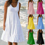 7-Color Sleeveless A-Line Beach Dress with Round Neck