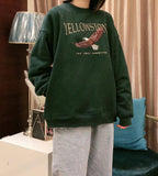 Eagle Embroidered Fleece Sweatshirt with Round Neck | Streetwear