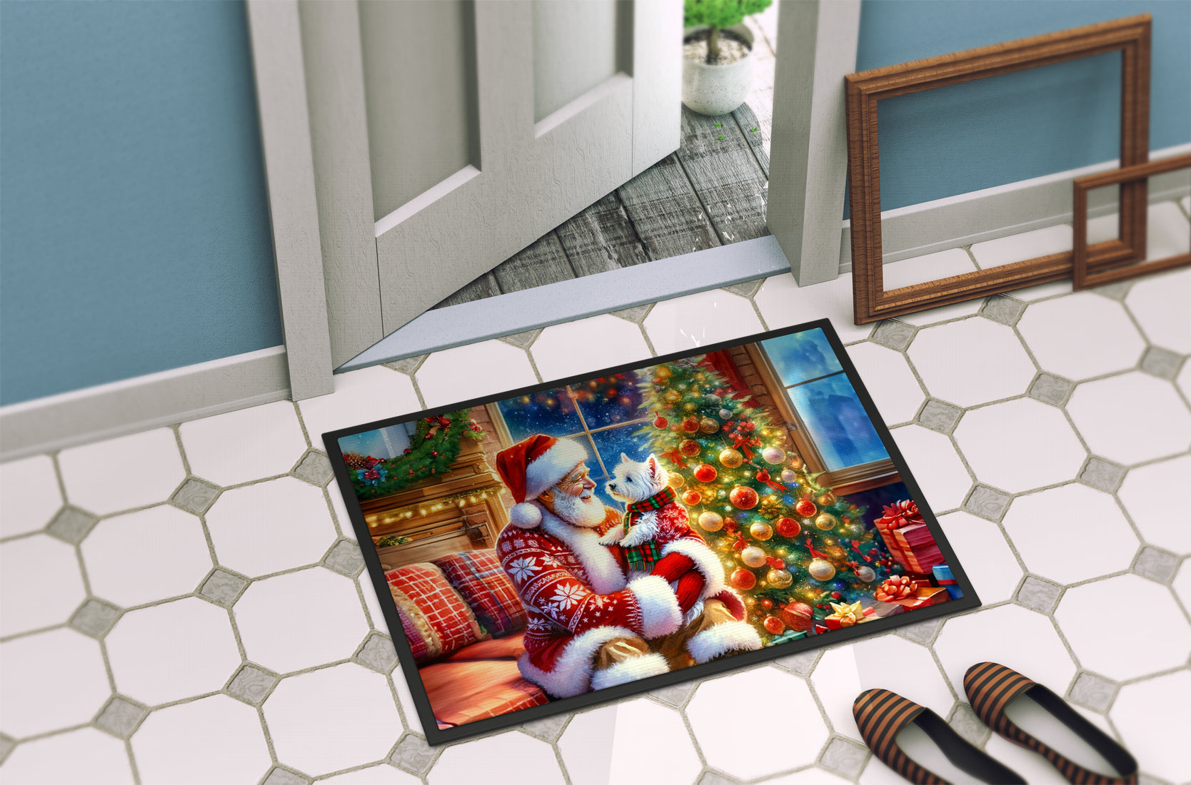 Westie and Santa Claus Doormat