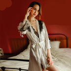 Lace Sleepwear Set with Robe and Cami for Women