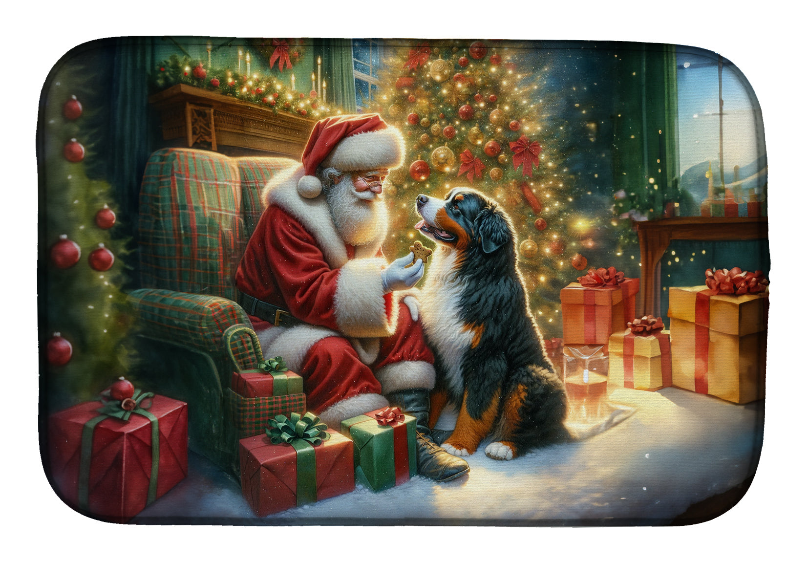 Bernese Mountain Dog and Santa Claus Dish Drying Mat
