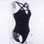 Star-Shaped Bodysuit with Crossed Straps and Open Back